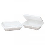 Foam Hinged Carryout Container, Shallow, 9-1/5x6-1/2x2-8/9, White, 100/BG, 2/CT