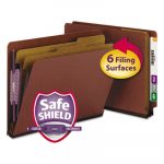 End Tab Pressboard Classification Folders w/ SafeSHIELD Coated Fasteners, 2 Dividers, Letter Size, Red, 10/Box