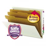 End Tab Pressboard Classification Folders w/ SafeSHIELD Coated Fasteners, 3 Dividers, Letter Size, Gray-Green, 10/Box