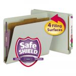 End Tab Pressboard Classification Folders w/ SafeSHIELD Coated Fasteners, 1 Divider, Letter Size, Gray-Green, 10/Box