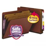 End Tab Pressboard Classification Folders w/ SafeSHIELD Coated Fasteners, 3 Dividers, Letter Size, Red, 10/Box