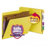 End Tab Colored Pressboard Classification Folders w/ SafeSHIELD Coated Fasteners, 2 Dividers, Letter Size, Yellow, 10/Box