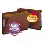 End Tab Pressboard Classification Folders w/ SafeSHIELD Coated Fasteners, 2 Dividers, Legal Size, Red, 10/Box