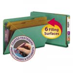 End Tab Colored Pressboard Classification Folders w/ SafeSHIELD Coated Fasteners, 2 Dividers, Legal Size, Green, 10/Box