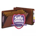 End Tab Pressboard Classification Folders w/ SafeSHIELD Coated Fasteners, 3 Dividers, Legal Size, Red, 10/Box
