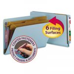 End Tab Colored Pressboard Classification Folders w/ SafeSHIELD Coated Fasteners, 2 Dividers, Legal Size, Blue, 10/Box
