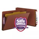 End Tab Pressboard Classification Folders w/ SafeSHIELD Coated Fasteners, 1 Divider, Legal Size, Red, 10/Box