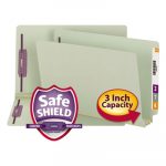 End Tab 3" Expansion Pressboard File Folders w/Two SafeSHIELD Coated Fasteners, Straight Tab, Legal Size, Gray-Green, 25/Box