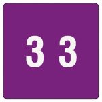 Numerical End Tab File Folder Labels, 3, 1.5 x 1.5, Purple, 250/Roll