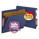 End Tab Pressboard Classification Folders w/ SafeSHIELD Fasteners, 2 Dividers, Letter Size, Dark Blue, 10/Box