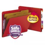 End Tab Pressboard Classification Folders w/ SafeSHIELD Fasteners, 2 Dividers, Letter Size, Bright Red, 10/Box