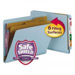 End Tab Colored Pressboard Classification Folders w/ SafeSHIELD Coated Fasteners, 2 Dividers, Letter Size, Blue, 10/Box