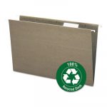 100% Recycled Hanging File Folders, Legal Size, 1/5-Cut Tab, Standard Green, 25/Box