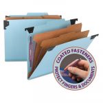 Hanging Pressboard Classification Folders with SafeSHIELDCoated Fasteners, Letter Size, 2 Dividers, Blue