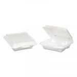 Foam Hinged Carryout Container, Vented 3-Comp 9-1/4x9-1/4x3 White 100/BG 2 BG/CT