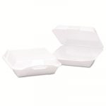 Hinged-Lid Foam Carryout Containers, 9.19x6 1/2x3, White, Vented, 100/Bag, 2/CT