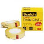 665 Double-Sided Tape, 1/2" x 900", 1" Core, Clear, 2/Pack