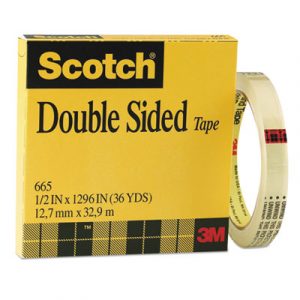 Double-Sided Tape, 1/2" x 1296", 3" Core, Clear