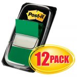 Marking Page Flags in Dispensers, Green, 50 Flags/Dispenser, 12 Dispensers/Pack