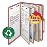100% Recycled Pressboard Classification Folders, 3 Dividers, Legal Size, Red, 10/Box
