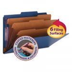 Eight-Section Pressboard Top Tab Classification Folders w/ SafeSHIELD Fasteners, 3 Dividers, Legal Size, Dark Blue, 10/Box