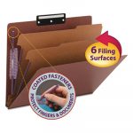 Pressboard Classification Folders w/ SafeSHIELD Coated Fasteners, 1/3-Cut, 2 Dividers, Letter Size, Red, 10/Box