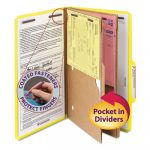 6-Section Pressboard Top Tab Pocket-Style Classification Folders w/ SafeSHIELD Fasteners, 2 Dividers, Legal, Yellow, 10/BX