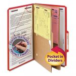 6-Section Pressboard Top Tab Pocket-Style Classification Folders w/ SafeSHIELD Fasteners, 2 Dividers, Legal, Red, 10/BX