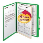 Colored Top Tab Classification Folders, 1 Divider, Letter Size, Green, 10/Box