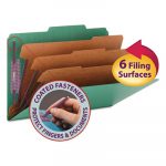 Eight-Section Pressboard Top Tab Classification Folders w/ SafeSHIELD Fasteners, 3 Dividers, Legal Size, Green, 10/Box