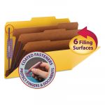 Eight-Section Pressboard Top Tab Classification Folders w/ SafeSHIELD Fasteners, 3 Dividers, Legal Size, Yellow, 10/Box