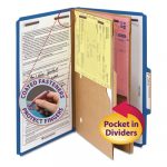 6-Section Pressboard Top Tab Pocket-Style Classification Folders w/ SafeSHIELD Fasteners, 2 Dividers, Legal, Dark Blue, 10/BX
