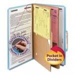 6-Section Pressboard Top Tab Pocket-Style Classification Folders w/ SafeSHIELD Fasteners, 2 Dividers, Legal, Blue, 10/BX