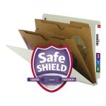 X-Heavy End Tab Pressboard Classification Folders w/ SafeSHIELD Fasteners, 2-Pocket Dividers, Letter Size, Gray-Green, 10/Box