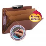Pressboard Classification Folders w/ SafeSHIELD Coated Fasteners, 1/3-Cut, 2 Dividers, Legal Size, Red, 10/Box