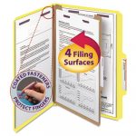 Four-Section Pressboard Top Tab Classification Folders w/ SafeSHIELD Fasteners, 1 Divider, Legal Size, Yellow, 10/Box