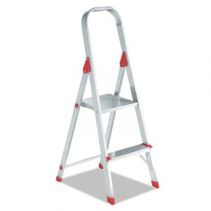 Aluminum Euro Platform Ladder, 6 ft Working Height, 200 lbs Capacity, 2 Step, Aluminum/Red