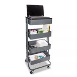 Multi-Use Storage Cart/Stand-Up Workstation, 13.9w x 11.75d x 18.5-39.5h, Gray