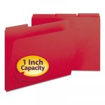 Expanding Recycled Heavy Pressboard Folders, 1/3-Cut Tabs, 1" Expansion, Letter Size, Bright Red, 25/Box