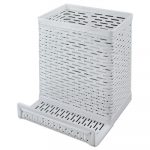 Urban Collection Punched Metal Pencil Cup/Cell Phone Stand, 3 1/2 x 3 1/2, White