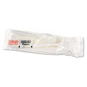 Cutlery Kit, Plastic Fork/Spoon/Knife/Salt/Pepper/Napkin, White, 250/Carton