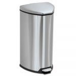 Step-On Waste Receptacle, Triangular, Stainless Steel, 7gal, Chrome/Black
