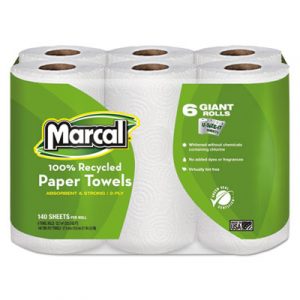 100% Recycled Roll Towels, 2-Ply, 5 1/2 x 11, 140/Roll, 6 Rolls/Pack
