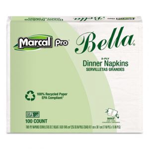 100% Premium Recycled Bella Dinner Napkins, 15 x 17, White, 3000/Carton