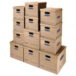 SmoothMove Classic Moving & Storage Boxes, Assorted Sizes, Half Slotted Container (HSC), Brown Kraft/Blue, 12/Carton