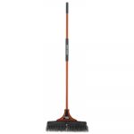Indoor/Outdoor Push Broom, 18"W x 54"H, Steel Handle, Orange/Black