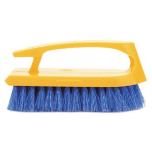 Long Handle Scrub Brush, 6" Brush, Yellow Plastic Handle/Blue Bristles