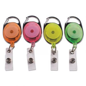 Carabiner-Style Retractable ID Card Reel, 30" Extension, Assorted Neon, 20/Pack