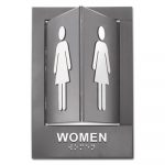 Pop-Out ADA Sign, Women, Tactile Symbol/Braille, Plastic, 6 x 9, Gray/White