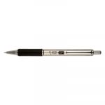 F-402 Retractable Ballpoint Pen, 0.7mm, Black Ink, Stainless Steel/Black Barrel